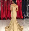 Champagne Mermaid Bridesmaid Dresses Off The Shoulder Satin Sweep Train Garden Country Wedding Guest Gowns Maid Of Honor Dress Plus Size