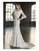 2019 Nya Lace Mermaid Modest Bröllopsklänningar med Bell Sleeves V Neck Knappar Tillbaka Country Western LDS Modest Bridal Gowns Ärmade Custom