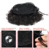 Fashion Curly Ponytail Twins Buns Clip In Elastic Drawstring Ponytail African American Black Short Afro Kinky Curly Hair Extensions