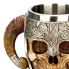 Rostfritt stål 3d Skelett Knight Kaffekopp Skräck Halloween Skull Formad Mugg Kopp med Dubbel Horned Handle Drinking Cups DH1192