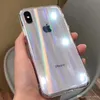 Gradient Rainbow Laser Fodral för iPhone X XS Max XR Transparent för iPhone 11 XR 6 6S 7 8 Plus Clear Acrylic Cover