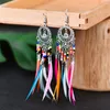 New European and American retro hollow long feather earrings selling colorful rice beads tassel earrings bohemian
