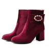 Mody-Winter Boots Chunky Heel Ankle Bootie Black Różowy Gray Chodź z pudełkiem