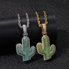 Hip Hop solid cactus Necklaces For Mens CZ Bling Iced out Desert plant Pendant Gold Silver Twisted rope chain Women Hiphop Jewelry