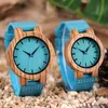 Luxury Royal Blue Wood Watch Top Orologio da polso al quarzo Orologio in bambù naturale al 100% Cinturino in pelle casual Regali di San Valentino per uomo Donna