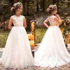 Blumenmädchenkleider für Hochzeit, glänzende Perlen, Rüschen, Ballkleid, Mädchen-Festzug-Kleider, Knöpfe hinten, Baby-Partykleid