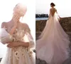 Backbloble Bridal Plasss Plass Lace Flower Vestidos de Novia Sweep Train 3/4 с длинным рукавом плюс размер свадебные платья