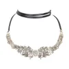 Gros-designer luxe scintillant mignon arc ailes zircon cristal vintage cuir ruban déclaration collier collier ras du cou pour femme