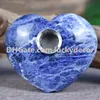 Tuimelde Sodalite Crystal Pocket Heart Smoking Bowl Carving Natural Blue-ader steen Draagbare Hart Rock Rock Pipe Healing Derde Oog Chakra