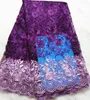 5 yards / pc fashon koninklijk blauw en fuchsia bloem Franse netto kant borduurwerk met kralen Afrikaanse mesh kant stof voor jurk BN124-6