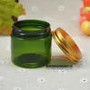 Barattolo in PET verde da 50 grammi, barattolo di crema verde da 50 g, barattolo in PET da 50 ml con confezione cosmetica in barattolo di crema con tappo in alluminio bronzo/nero/oro