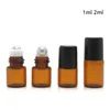 Amber Roller Ball Essential Oil Perfume Bottles 1ml 2ml Sample Roll On Roller Ball Glass Bottles for Travel 100pcs/lot