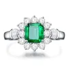 Vintage 100 925 Sterling Silver Jewelry Ring Natural Emerald Gemstone Diamond Rings for Women Storlek 5122935059