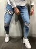 Męskie Ripped Side Stripe Skinny Jeans Projektant Mody Hi-Street Trudno Dżinsowe Joggers Koleń Otwory Umyte Zniszczone Slim Fit Spodnie NK50