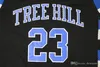 جامعة NCAA شجرة واحدة هيل الغربان كرة السلة جيرسي فيلم الأخ 3 لوكاس سكوت 23 ناثان سكوت أسود أبيض أزرق انخفاض الشحن
