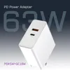 63W PD Charger 2Port USB Fast Charge QC3.0 Type C for Switch Macbook Air Pro IPhone XR Wall Chargers