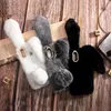 Étuis en peluche de cheveux véritables de lapin 3D pour iPhone 15 14 13 Pro Max 12 11 XR XS X 8 7 6 Plus Bling Diamond Fluffy Fur Fuzzy Girl Soft TPU Animal Ear Couverture de téléphone portable