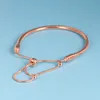 Womens Rose Gold Slider Charm Bracelet Wedding designer Jewelry with Original Box For pandora Real Silver girlfriend Gift Snake Chain Bracelets