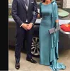 Teal Blue Abiti da sera 2021 Abito per la madre della sposa Maniche lunghe Drappeggiato Abiti da cerimonia da donna vestido de fiesta de noche243o