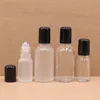 Mattglas-Parfümflaschen für ätherische Öle, Roll-on-Flasche, Edelstahl-Rollerball, schwarze Kappen, 5 ml bis 100 ml