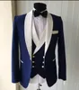 Mode En knapp Blå / Svart / Lila / Grön Bröllop Män Passar Shawl Lapel Tre Pieces Business Groom Tuxedos (Jacka + Byxor + Vest + Slips) W1012