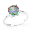 Luckyshine Woman Jewelry Round Rainbow Mystic Topaz Gemstone Pierścionki 925 Silver Rainbow Cyrkon Pierścienie zaręczynowe # 7 # 8 # 9