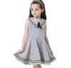 Kwaliteit baby meisje boutique kleding prinses katoenen marine stijl boog jurken meisjes rok meisje kostuum kinderen partij kleding 5 kleuren xZT049