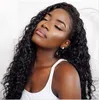 360 Lace Frontal Wig Pre Plocked Water Wave Curly för svarta kvinnor 150% densitet Gluslös brasiliansk hår spets fram peruk 14inch