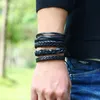 12pcs Set Woven Bracelet Women Fashion Leather European Charms Fatima Hamsa Hand Rope Multilayer Wrap Jewelry Mens Black Bead Braided Bangle