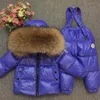 Russo inverno real pele quente crianças conjuntos meninas para baixo casaco kids meninos jaqueta infantil snowsuit crianças outdoor ski terno