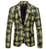Męskie garnitury Blazery Wyprzebicie kratę Mężczyźni Blezer Masculino Slim Fit Casaco Jaqueta Masculina Coats Męska kurtka żółty niebieski BL2172