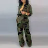 Vrouwen Camouflage Gedrukt Plus Size Lange Mouw Bodycon Jumpsuit Casual Wrap Riem Button Down Vrouwelijke Algemene Jumpsuits Party Club Rompertjes
