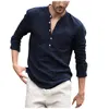 New Men Vintage White Shirt Button Linen Shirts Men Long Sleeve Retro Gentleman Tops Blouse Moda Masculina Camicia Uomo #W
