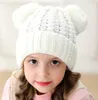 2019 ny design kid stickning varm beanie hatt virka mössor keps flickor mjuk dubbel boll pom cap vinter varm skid sport hatt