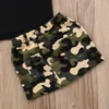 Pasgeboren kid baby meisje kleding ronde hals korte mouw brief print top camouflage knop pocket rokken 2pc peuter katoenen outfit