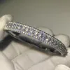 Sparkling New Arrival Luxury Jewelry 925 Sterling Silver Fill Pave White Sapphire CZ Diamond Women Wedding Bangle Finger Bracelet 2908