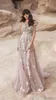 Flores 3D Vestido De novia bohemio 2020 encaje playa rubor Rosa vestidos De boda apliques De manga corta espalda descubierta Vestido De novia 251Z