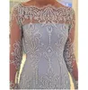 New Long Sleeves Formal Mother Of The Bride Dresses Off Shoulder Appliques Lace Pearls Mother Dress Evening Gowns Plus Size Custom236B