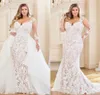 Plus Size Syrena Suknie ślubne z odpinanym pociągiem 2020 Koronkowy aplikacja Bridal z długim rękawem Vestidos De Novia suknia ślubna