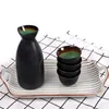 Ensemble de verres à vin en céramique vintage avec 1 bouteille et 4 tasses en glaçure noire turquoise pour restaurant japonais Sushi Bar
