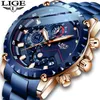 New 2020 LIGE Fashion Blue Stainless Steel Mens Watches Top Brand Luxury Waterproof Quartz Watch Men Date Dial Sport Chronograph CX200805