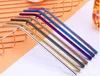 Dricka halm Rostfritt stål Straight Bent Curve Metal Straws Bar Familj Kök för öl Fruktjuice Dryck Party Supplies 215 * 6mm borste