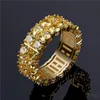 Hip Hop jóias anéis Moda Masculina grau de qualidade Bling Zircon Anéis Cluster de ouro 18K amarelo Anel CZ para as Mulheres Homens