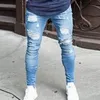 Herr jeans nya mode streetwear förstörda rippade designpenna byxor fotled i full längd