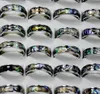 wholesale 50Pcs 6mm abalone shell band stainless steel rings fashion jewelry summer ring for man women bulk lots