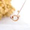 Elegante collana minimalista con pendente in cristallo doppio rotondo Collana da donna in oro rosa con personalità di alta qualità Regalo gioielli 3GX14117689101