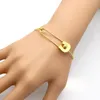 Mode manchette personnalité Vintage Simple titane acier métal plaine nautique broche fil bracelet mince couleur or Bracelet pour les femmes Bir321L