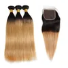 T1B27 Ombre Color Straight Virgin Hair Extensions T1B30 Peruanska hår 3 -buntar med stängning av kroppsvåg mänskliga hårbuntar med CL443804352