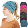 Fashion-New Premium Amazon Hot-selling Mixed-colour Knitted Wool Hats Ladies Do not Label Horsetail Hats Europe and America