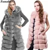 Wholesale-Front Hooded Women Open Sleeveless Faux Fur Waistcoat Vest Striped Long Coat